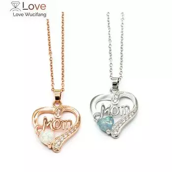 Подвеска в форме сердца с надписью «Мама» Ожерелье с имитацией опала Подарок на День матери/День рождения Женские украшения 45cm
