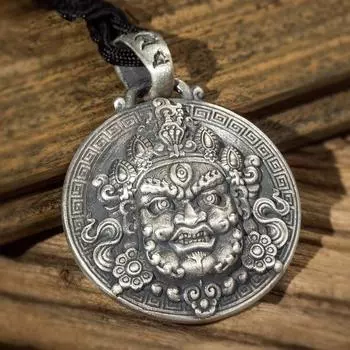 Подвеска в стиле «Китайский шик» с подвеской в виде Будды мудрости с тремя глазами, универсальное ожерелье 3*3CM серебряный