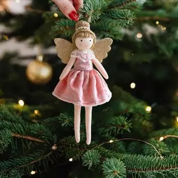 Подвеска в виде ангела, тканевая фея, подвесное украшение в виде ангела, кукла-ангел с блестками белый