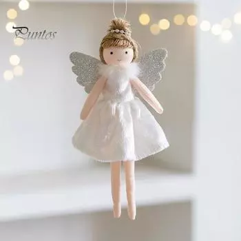 Подвеска в виде ангела, тканевая фея, подвесное украшение в виде ангела, кукла-ангел с блестящими крыльями, украшение для рождественской елки, дня рождения, Нового года белый