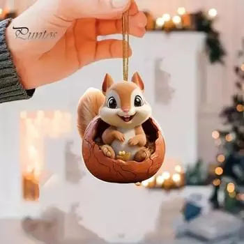 Подвеска в виде автомобиля с белкой, подвесной орнамент со шнурком, легко повесить, реалистичная форма, очаровательный кулон в виде животного, украшение для рождественской елки 1pc