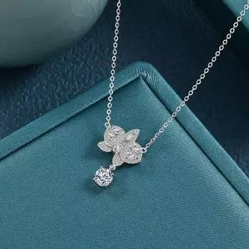 Подвеска в виде бабочки из стерлингового серебра с 50-точечными муассанитовыми бриллиантами — универсальное ожерелье, устойчивое к стирке и выцветанию. белый