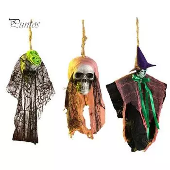 Подвеска в виде черепа на Хэллоуин, прочный жуткий черноглазый орнамент в виде черепа с сеткой для вечеринки, декор дома с привидениями D