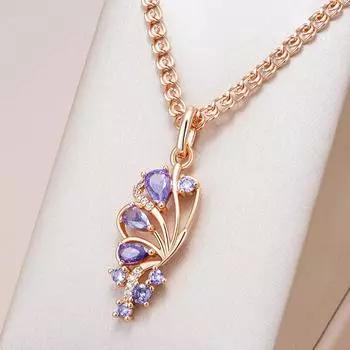 Подвеска в виде цветка фиолетового циркония для женщин, золотое ожерелье, роскошные украшения для свадебной вечеринки, сверкающая золотая цепочка фиолетовый