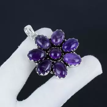 Подвеска в виде цветка из натурального аметиста из стерлингового серебра 925 пробы - грушевидный дизайн ручной работы, повседневная бижутерия, подарок на день рождения 2.36 фиолетовый