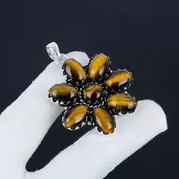 Подвеска в виде цветка из натурального драгоценного камня тигровый глаз из стерлингового серебра 925 пробы - дизайн груши ручной работы, повседневные украшения ко Дню святого Валентина 2.36 коричневый