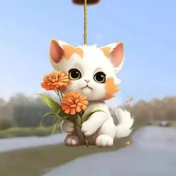 Подвеска в виде цветка-кошки, подвеска на зеркало заднего вида автомобиля, акриловая рождественская елка, подвесное украшение в виде мультяшного котенка, украшение для дома, окна, салона автомобиля Cat
