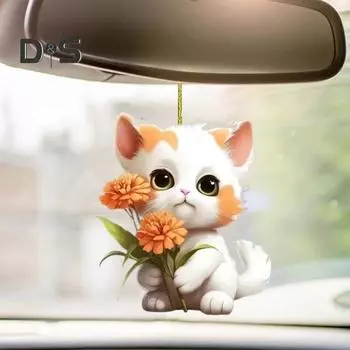 Подвеска в виде цветка-кошки, подвеска на зеркало заднего вида автомобиля, акриловая рождественская елка, подвесное украшение в виде мультяшного котенка, украшение для дома, окна, салона автомобиля Cat