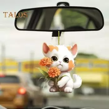 Подвеска в виде цветка-кошки, подвеска на зеркало заднего вида автомобиля, акриловая рождественская елка, подвесное украшение в виде мультяшного котенка, украшение для дома, окна, салона автомобиля Cat