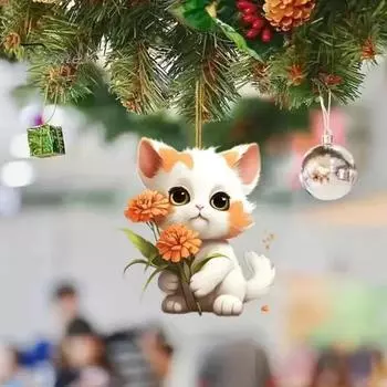 Подвеска в виде цветка-кошки, подвеска на зеркало заднего вида автомобиля, акриловая рождественская елка, подвесное украшение в виде мультяшного котенка, украшение для дома, окна, салона автомобиля Cat