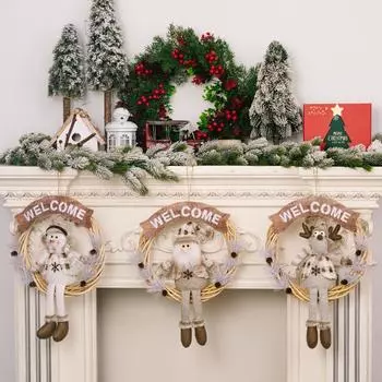 Подвеска в виде цветочного венка из сезонных цветов Санта/снеговик/олень куклы украшения ручной работы праздничные елочные украшения праздничные принадлежности One Size