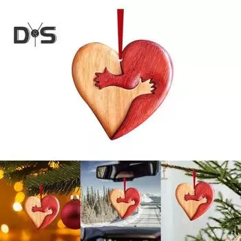 Подвеска в виде двойного сердца, дизайн «Любовь и объятия», в форме сердца, деревянный романтический символ любви, подарок на день Святого Валентина, украшение для сумки на окно автомобиля C красный