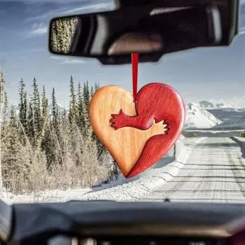 Подвеска в виде двойного сердца, дизайн «Любовь и объятия», в форме сердца, деревянный романтический символ любви, подарок на день Святого Валентина, украшение для сумки на окно автомобиля C красный