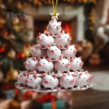 Подвеска в виде елки с изображением животных, акриловая, сложенная в стопку, украшение на елку в виде животных из мультфильмов, украшение для праздничного декора, подарка Frog