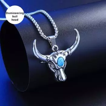 Подвеска в виде головы быка, мужское ожерелье, длинная цепочка, ретро-панк-свитер, ожерелье