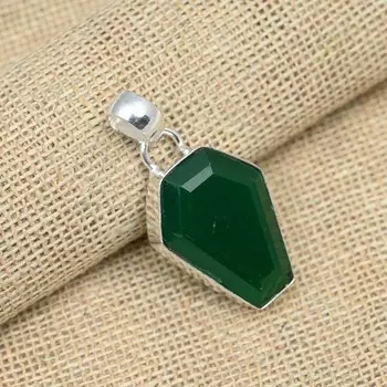 Подвеска в виде гроба ручной работы из стерлингового серебра 925 пробы с зеленым ониксом и драгоценным камнем 1.57 Inches зелёный