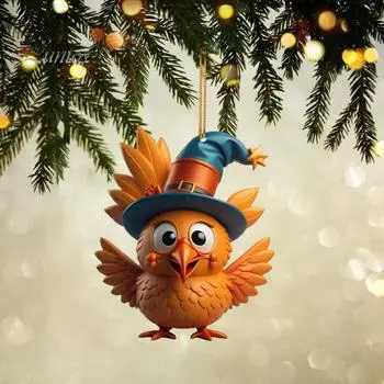 Подвеска в виде индейки 2D, плоская акриловая подвеска в виде цыпленка, симпатичная мультяшная шляпа, подвеска в виде цыпленка для украшения дома, дерева, автомобиля 6