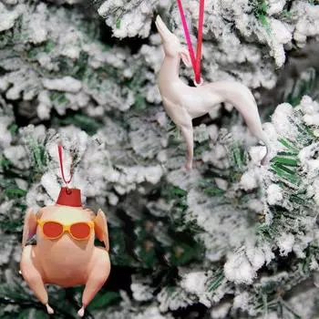 Подвеска в виде индейки и собаки из смолы, индейка без перьев в солнцезащитных очках, подвесное украшение, легкое вешание украшения для рождественской елки Little Dog