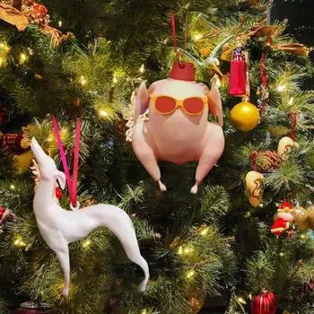 Подвеска в виде индейки и собаки из смолы, индейка без перьев в солнцезащитных очках, подвесное украшение, легкое вешание украшения для рождественской елки Little Dog