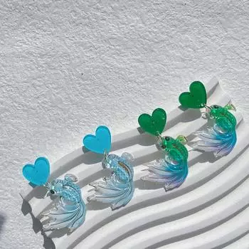 Подвеска в виде карпа из мультфильма, серьги-гвоздики из акрила, серьги-подвески в виде золотой рыбки, ювелирные аксессуары синий