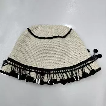 Подвеска в виде кисточки в японском стиле, связанная крючком шляпа рыбака, источающая темперамент, маленькая шляпа-тазик, шляпа-зонтик 56-58CM покинуть белый