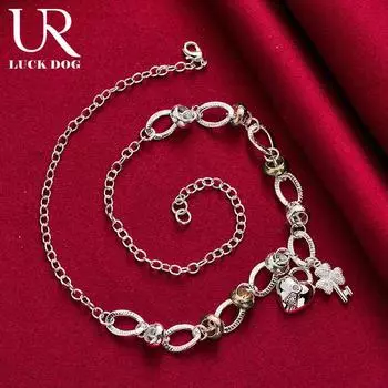 Подвеска в виде ключа из стерлингового серебра 925 пробы в форме сердца, ожерелье длиной 20 дюймов, модные свадебные украшения 50CM