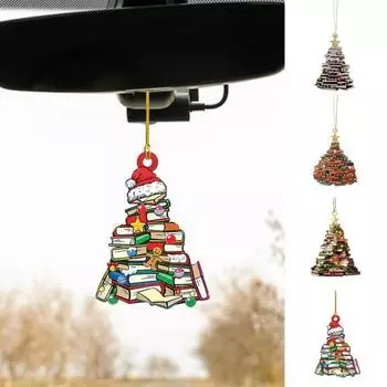 Подвеска в виде книжной полки в форме рождественской елки, 2D акриловая книга, сложенная в стопку, подвесное украшение для рождественской елки, украшение для окна автомобиля A