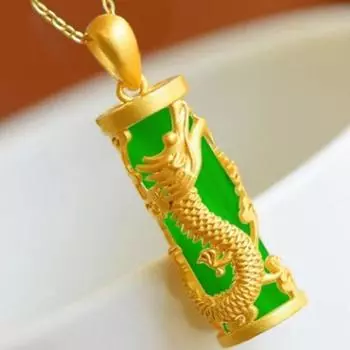 Подвеска в виде колонны нефритового дракона для мужского ожерелья, передача богатства, подвеска золотого дракона 40CM золотой