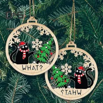 Подвеска в виде кошки на Рождество, 2D акриловое подвесное украшение, шапка Санты, украшение на рождественскую елку в виде кошки для каминного окна, подарок любителям кошек A