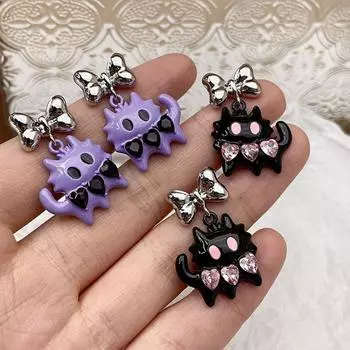 Подвеска в виде кошки, ошейники с цепочкой в виде ключицы, винтажные серьги в виде черного котенка, подарки на годовщину black-stud earring