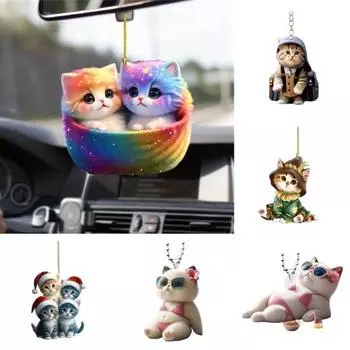 Подвеска в виде кошки, подвесное украшение, реалистичный вид, очаровательный внешний вид, акриловое украшение в виде милого кота на зеркало заднего вида E