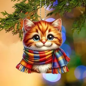 Подвеска в виде кота, акриловая, мини, мультяшная кошка, носящая шарф, украшение в виде котенка, подвесное украшение для B