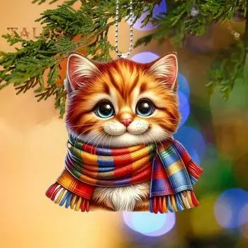 Подвеска в виде кота, акриловая, мини, мультяшная, кошка в шарфе, украшение в виде котенка, подвесное украшение для рождественской елки, рюкзака для автомобиля B