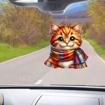 Подвеска в виде кота, акриловая, мини, мультяшная, кошка в шарфе, украшение в виде котенка, подвесное украшение для рождественской елки, рюкзака для автомобиля B
