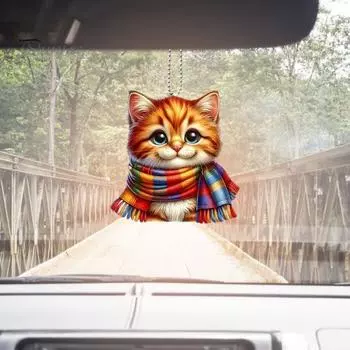 Подвеска в виде кота, акриловая, мини, мультяшная, кошка в шарфе, украшение в виде котенка, подвесное украшение для рождественской елки, рюкзака для автомобиля B