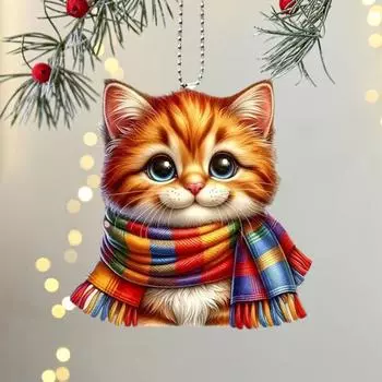 Подвеска в виде кота, акриловая, мини, мультяшная, кошка в шарфе, украшение в виде котенка, подвесное украшение для рождественской елки, рюкзака для автомобиля B