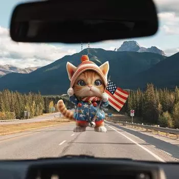 Подвеска в виде кота, украшение для зеркала заднего вида автомобиля, 2D, плоская акриловая подвеска в виде кота, держащаяся на флаге, подарочный мультяшный автомобильный аксессуар B