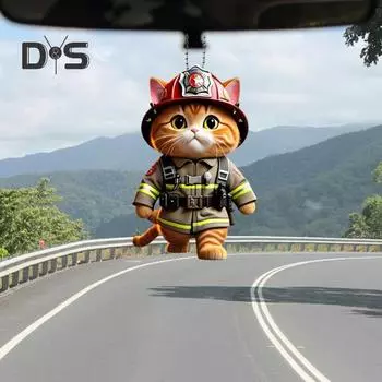 Подвеска в виде кота, украшение для зеркала заднего вида автомобиля, 2D, плоская акриловая подвеска в виде кота, держащаяся на флаге, подарочный мультяшный автомобильный аксессуар A