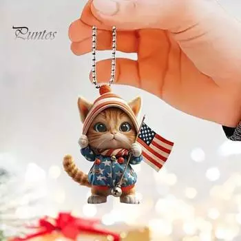 Подвеска в виде кота, украшение для зеркала заднего вида автомобиля, 2D, плоская акриловая подвеска в виде кота, держащаяся на флаге, подарочный мультяшный автомобильный аксессуар A