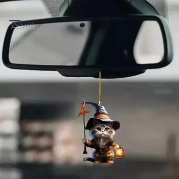 Подвеска в виде кота, украшение на Хэллоуин, украшение-фонарь с котом-ведьмой, милый подвесной акриловый кулон для сумки, брелок для автомобиля, декор чёрный