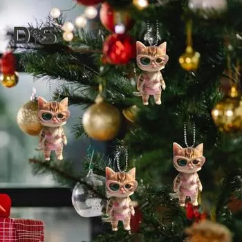 Подвеска в виде котенка, 2D, плоский акриловый мультяшный кот, украшение в виде бикини, котенок с солнцезащитными очками, брелок, кулон на рождественскую елку, подарок для любителей кошек Cat