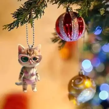Подвеска в виде котенка 2D, плоский акриловый мультяшный кот, украшение в виде котенка в бикини с