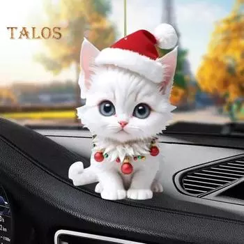 Подвеска в виде котенка со шляпой, подвесное украшение для зеркала заднего вида автомобиля, акриловое мультяшное украшение для салона автомобиля, рождественский подарок Cat
