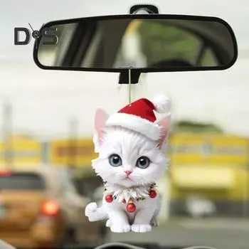 Подвеска в виде котенка со шляпой, подвесное украшение для зеркала заднего вида автомобиля, акриловое мультяшное украшение для салона автомобиля, рождественский подарок Cat