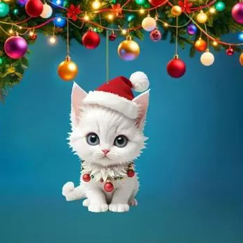 Подвеска в виде котенка Yousheng с шляпой, подвесное украшение для зеркала заднего вида автомобиля, акриловое мультяшное украшение для салона автомобиля, рождественский подарок Cat