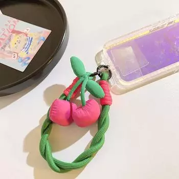 Подвеска в виде красной вишни, плетеный ремешок для мобильного телефона, мультяшный плюшевый ремешок для телефона, ремешок для запястья, подвеска для рюкзака, украшение, подарки