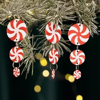 Подвеска в виде красных и белых конфет, круглая рождественская конфета, подвеска в виде рождественской елки белый