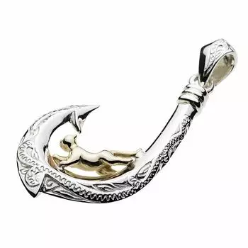 Подвеска в виде крючка для рыбы Cat, белая отделка, серебро p0678 [Cenote] [925 Аксессуары]