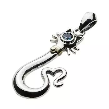 Подвеска в виде крючка для рыбы в виде кошки London Blue Topaz fp0515 [Figmart] [Серебряный аксессуар]