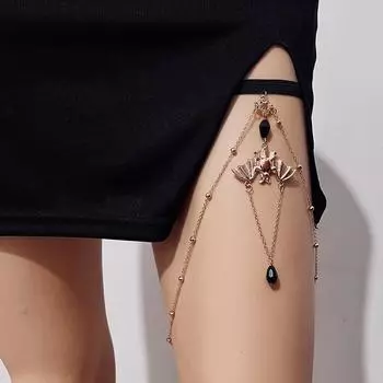 Подвеска в виде летучей мыши, черная кристаллическая цепочка на ногу, эластичная цепочка, кольцо на ногу летучей мыши, женская цепочка на бедра для горячих девушек